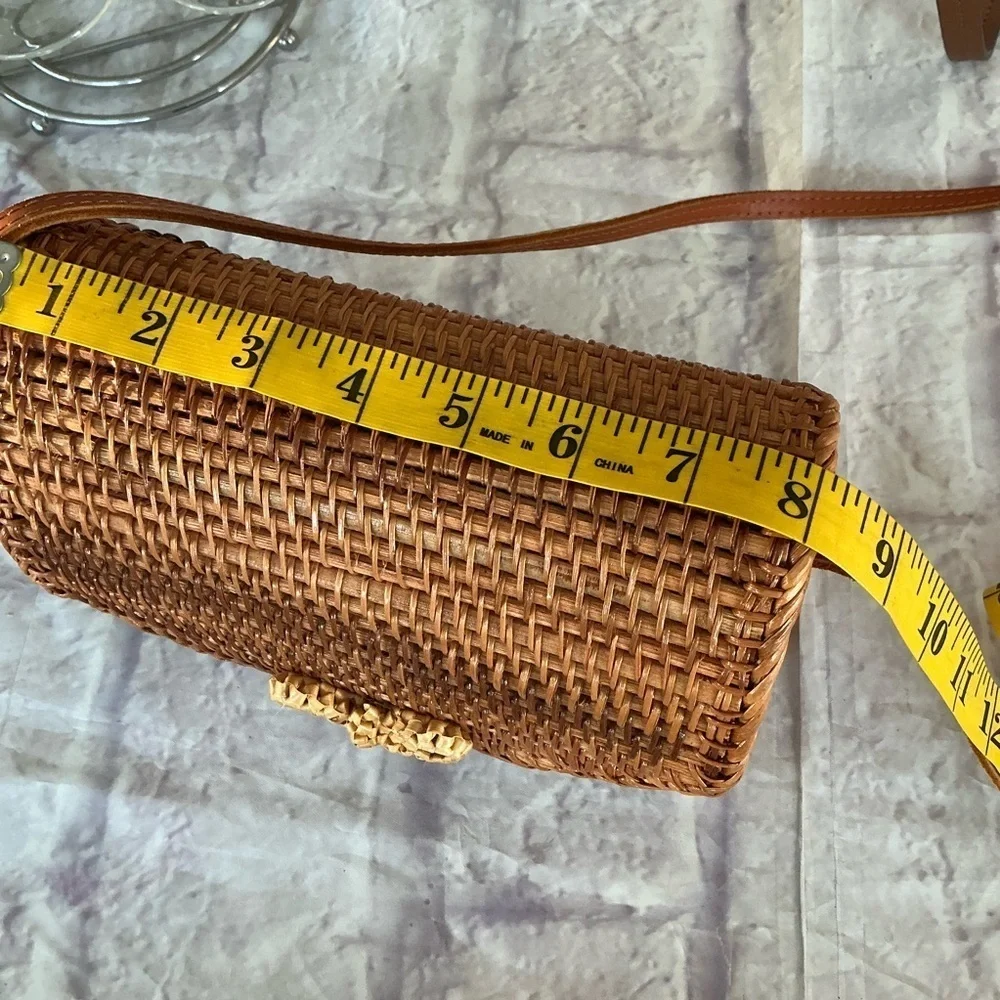 Vintage Brown Woven Crossbody Leather Strap Bag